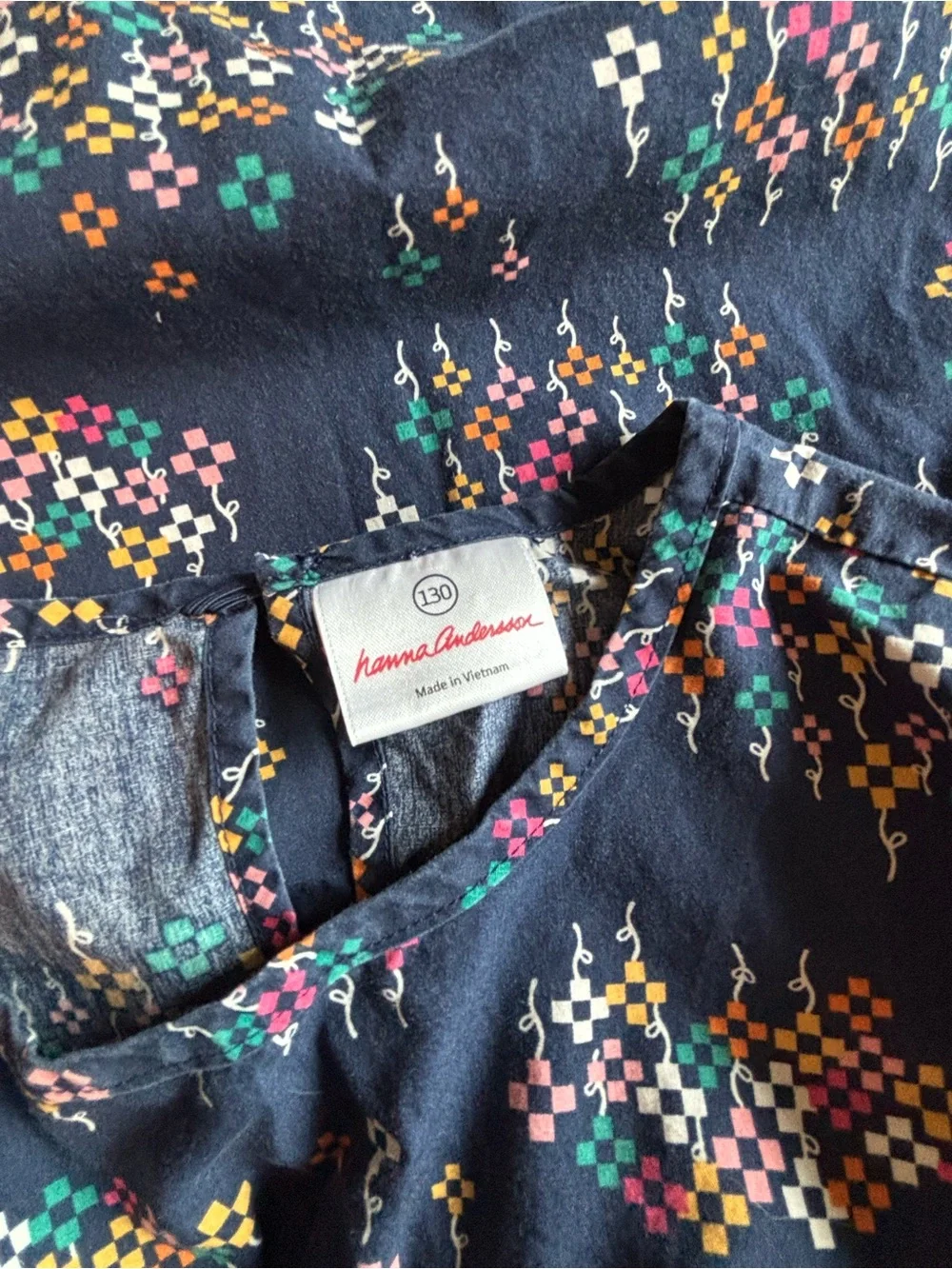 Hanna Andersson Navy Multicolor Floral Shift Dress Girls Size 8